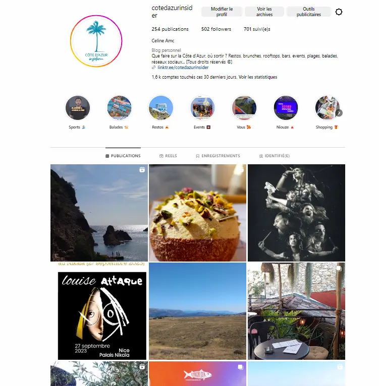 un des premiers posts du compte instagram cote d'azur insider qui fait la promotion d'events, sorties, restos, plages, rooftops etc sur la cote d'azur et dans le var afin de booster le blog