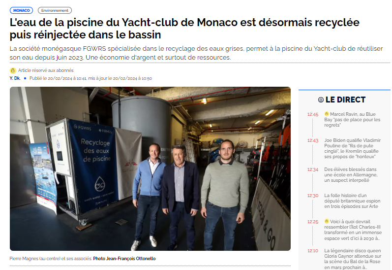 En photo, un article récent paru dans Nice-Matin et Monaco-Matin mettant en avant la piscine du Yacht Club de Monaco, qui fait figure d'exemple sur le "Rocher".  