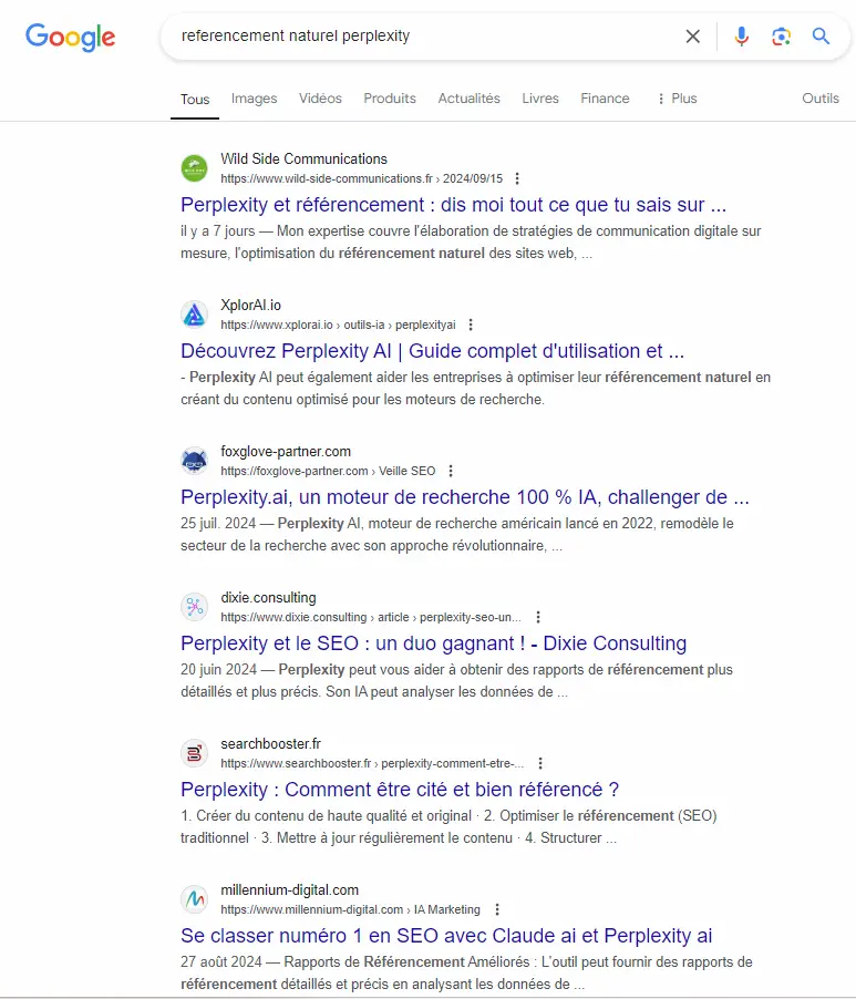 screen pour illustrer l'article portant sur referencement et perplexity ou comment bien referencer son parcours sur son site web peut vous faire ressortir dans les moteurs de recherche de type google mais aussi sur les IA utilisees de plus en plus pour les recherches quotidiennes sur tous les sujets