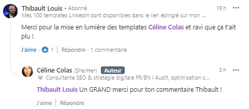 reaction de thibault louis sous ma publication linkedin du 24 octobre 2024